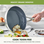 GreenPan Valencia Pro Stainless Steel 10 Piece Cookware Pots and Pans Set, Induction Suitable Mirrored Tri-Ply, Ceramic Nonstick PFAS-Free PFOA-Free Coating, Multi Clad, Dishwasher Oven & Broiler Safe
