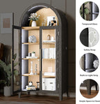 Arch Storage Cabinet with Tempered Glass Door, 71” Arched Display Floor Cabinet, 5 Tier Farmhouse Buffet with Storage for Dining Room, Living Room, Home Office or Kitchen(Black)