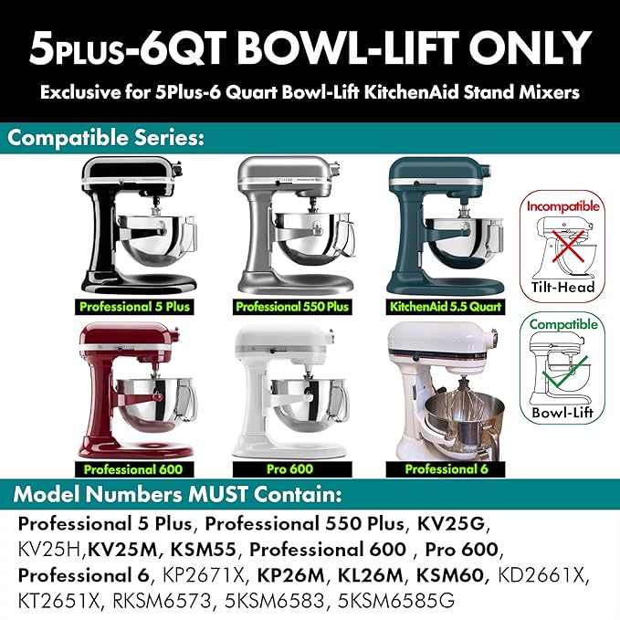 qAp quality art Practical Stainless Steel Spiral Dough Hook Replacement for KitchenAid 5Plus & 6QT Bowl-Lift Stand Mixers, Rustproof & Easy Clean, Efficient Kneading for Bread, Pizza, Pasta, Cookies