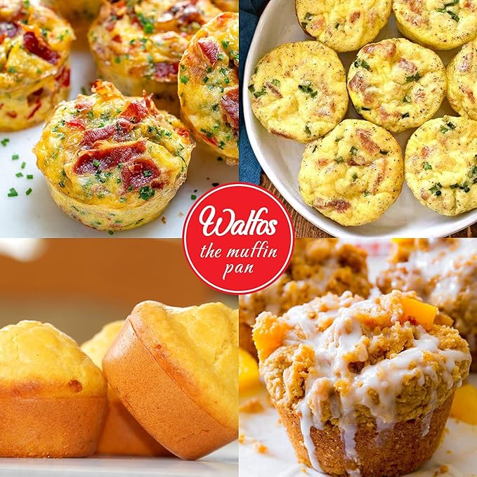 Walfos Silicone Muffin Pan Set of 3, Including Regular 12 Cups Muffin Pans, 24 Cups Mini Muffin Pan & 6 Cups Muffin Top Pan, Non-Stick Cupcake Pan, Easy to Pop Out & Dishwasher Safe