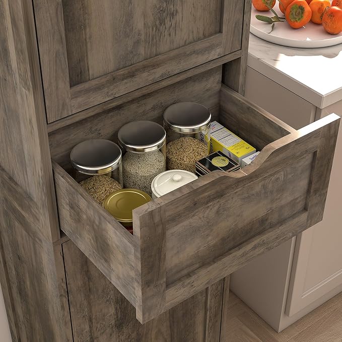 Iwell 67" Tall Storage Cabinet, Narrow Storage Cabinet with Drawer & Adjustable Shelves, Bathroom Cabinet, Floor Cabinet for Living Room, Home Office, Rustic Oak