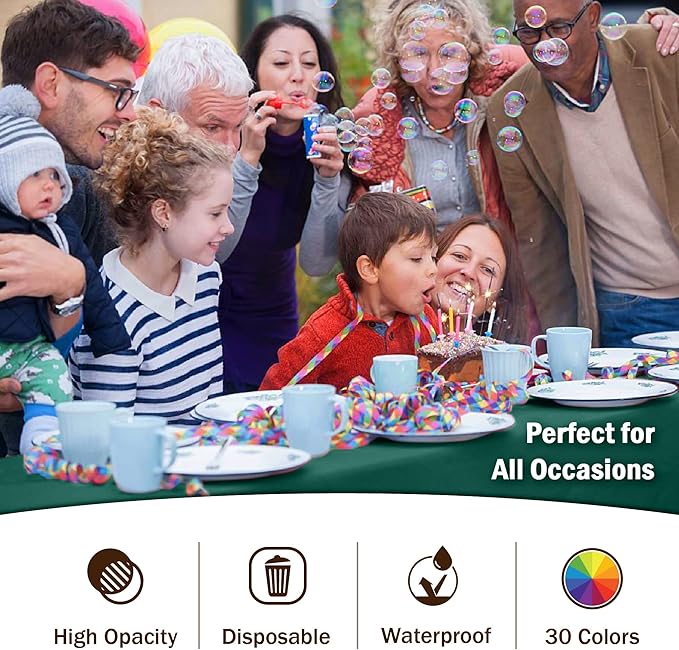 Exquisite 12-Pack Premium Plastic Tablecloth 54in. x 108in. Rectangle Table Cover - Dark Green