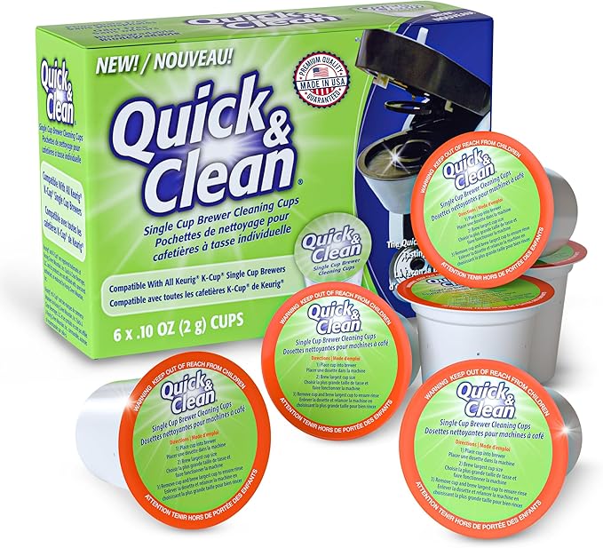 Quick & Clean [6-Pack] Keurig Cleaning Pods - K Cup Cleaner Pod For Keurig - 2.0 Coffee Machine Compatible, Removes Stains, Non-Toxic and Eco-Friendly