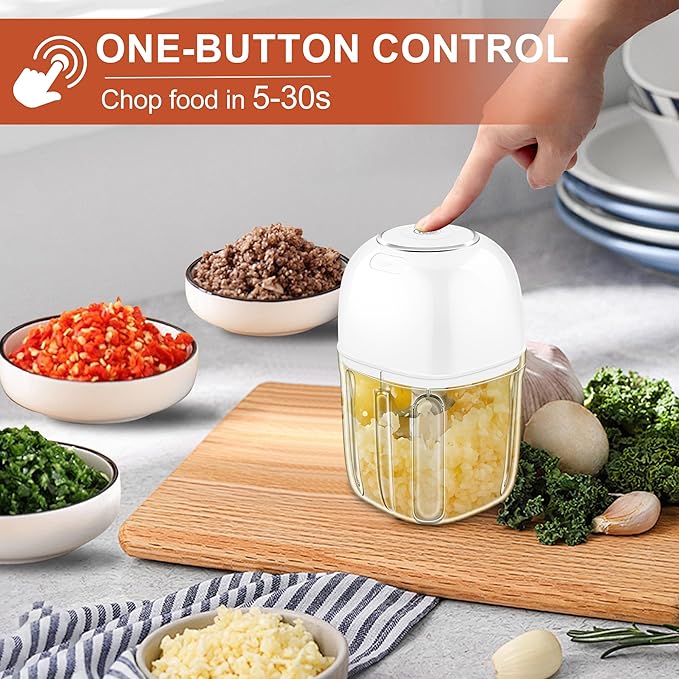 450ML Electric Garlic Chopper, Mini Portable Food Processor, Garlic Grinder Masher for Onion, Ginger, Chili, Fruit, Vegetable, Meat