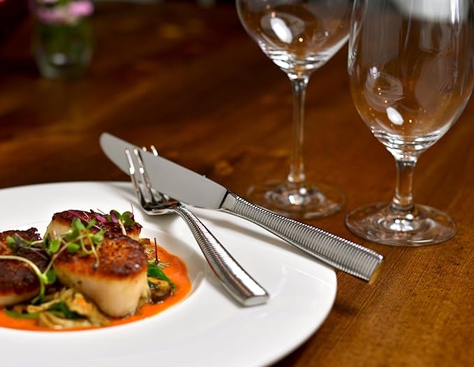 Fortessa Ringo 18/10 Stainless Steel Flatware Solid Handle Steak Knife, Set of 12