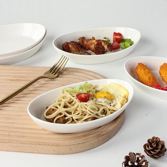 Au Gratin Baking Dishes for Oven Safe, Porcelain Mini Casserole Dish (6pc Set). 10oz Individual Gratin Dishes Set, Ceramic Small Baking Dish for Single Serving, Banana Split Bowls, 7.6x4.4in