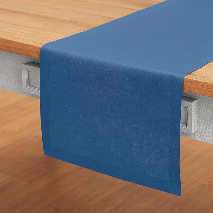 Solino Home Linen Table Runner 90 Inches Long - 100% Pure Linen Indigo Blue Dining Table Runner 14 x 90 Inch for Summer, Fall, Autumn - Fete