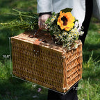 ZORMY Wicker Picnic Basket for 2 Person, Willow Hamper Basket Sets with Insulated Compartment, Handmade 2 Person Picnic Basket for Camping - BlueCheck