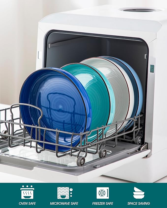 vancasso Pasta Bowls Set of 4, 46 oz Ceramic Salad Serving Bowls and Soup Bowls, Microwave Safe Pasta Plates, Large Shallow Kitchen Dishes, Bonita Series - Blue