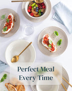 Stoneware Dinnerware Set for 8 People HYGGE 24-Piece - Elegant Scandi Design - Premium Dish Set - Bowl and Plate Set - Tableware for 8 People in a Ribbed Design - Pure Living in Light Brown