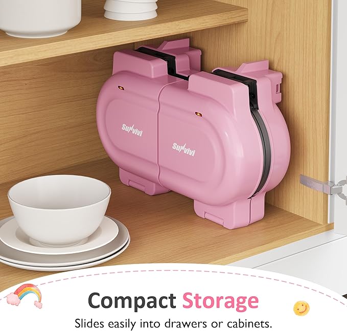 Sunvivi Double Belgian Waffle Maker with Dual Removable Nonstick Plates, Stainless Steel Round Waffle Iron, Fast Preheat, Flip-Style Easy One-Button Operation, PFOA-Free, Pink