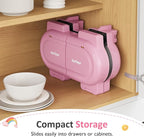 Sunvivi Double Belgian Waffle Maker with Dual Removable Nonstick Plates, Stainless Steel Round Waffle Iron, Fast Preheat, Flip-Style Easy One-Button Operation, PFOA-Free, Pink