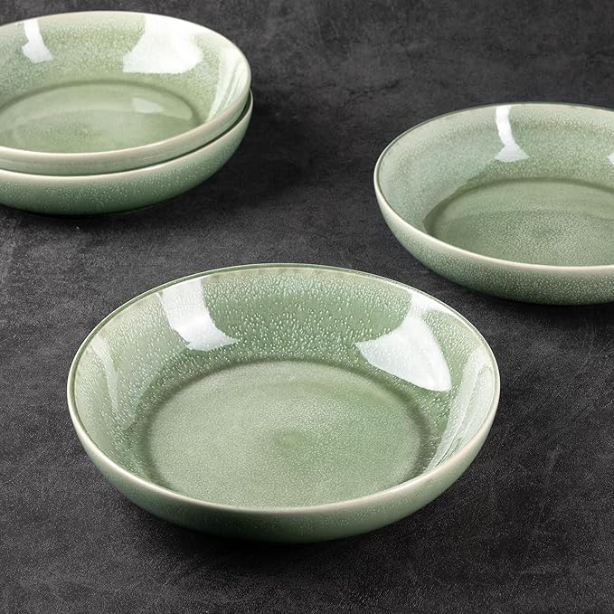 AmorArc 8.5'' Large Ceramic Pasta Bowls Set, 36oz Stoneware Bowls Set of 4 for Kitchen, Reavtive Glaze Bowls-Microwave,Dishwasher Safe for Pasta,Salad,Oatmeal-Olive Green