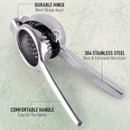 Zulay Extra Large Lemon Squeezer Stainless Steel - Easy Squeeze Heavy Duty Lemon Juicer Hand Press - Ergonomic Citrus Squeezer & Fruit Juicer for Small Oranges, Lemons, & Limes