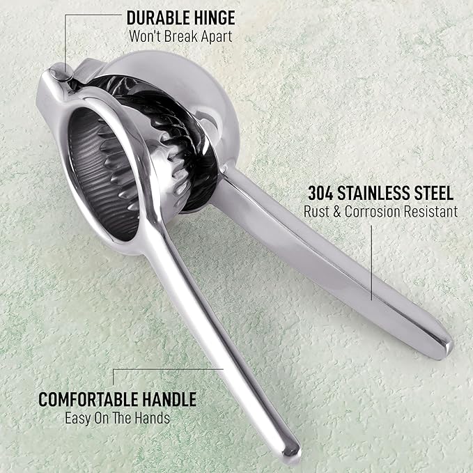 Zulay Extra Large Lemon Squeezer Stainless Steel - Easy Squeeze Heavy Duty Lemon Juicer Hand Press - Ergonomic Citrus Squeezer & Fruit Juicer for Small Oranges, Lemons, & Limes