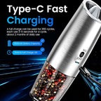 Rechargeable Gravity Electric Salt and Pepper Grinder Set with LED Light, Type-C Fast Charging, Adjustable Coarseness, Large Capacity Grinder for Kitchen & Outdoor, (2 Pack-Stainless Steel)