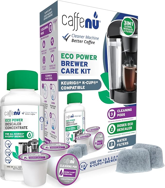 Keurig Compatible Descaling Solution Cleaner and Descaler Kit. 2 Uses Descaling Solution, 3 Cleaning Pods and 2 Filter Replacement. 3 Months Maintenance Kit. For Keurig 1.0 & 2.0