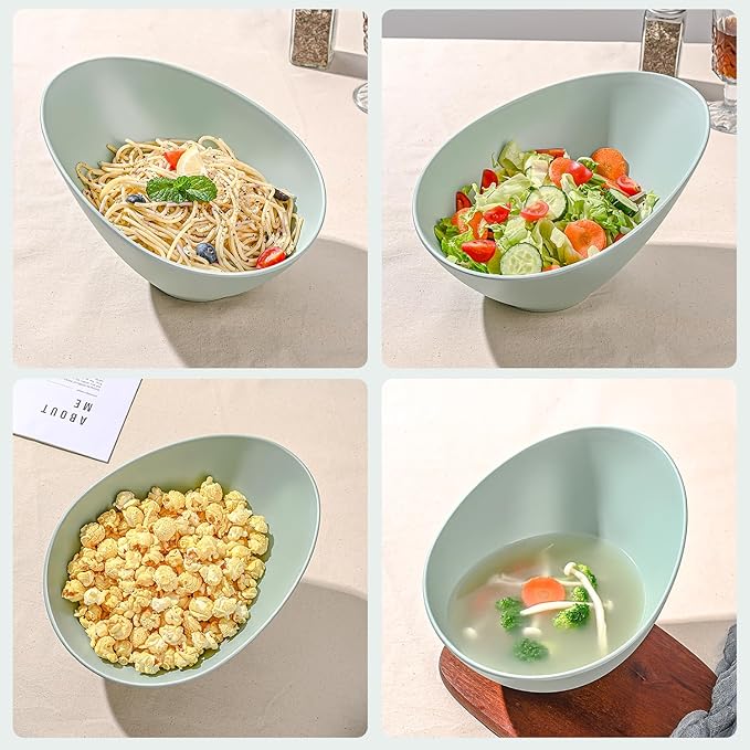 Bamboo Fiber Salad Bowls, 4 Packs Serving Bowls Blue Green, Compostable 33 Ounce Elegant Angled Bowls for Salad, Pasta, Soup, Prep, Ideal for Home and Restaurant(Blue Green, 9.5Inch)