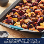 Rachael Ray Bakeware Nonstick Cookie Pan Set, 3-Piece, Gray with Agave Blue Grips