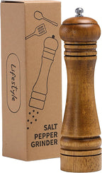 Wood Salt and Pepper Grinder, Salt Grinder and Pepper Mill, Oak Wood Shakers with Adjustable Ceramic Grinders - 8 inches, 1 Pack