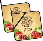 Vintage Pizza Pot Holders Set of 2 Kitchen Heat Resistant Potholders for Microwave Cooking Baking Oven End Dishes and BBQ Gifts for Women