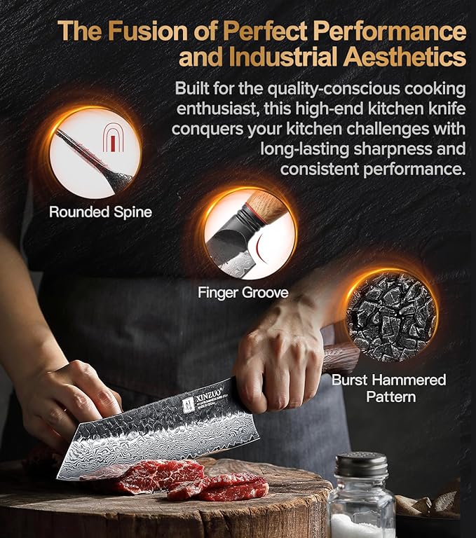 XINZUO 8.3 Inch Kiritsuke Chef Knife, Forged 67 Layers 10Cr15Comov High Carbon Damascus Steel Professional Kitchen Knife,Super Sharp，White Oak + Red G10 Gasket Handle