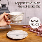 Ceramic Latte Cup with Saucer, 12 OZ Cappuccino Cup Vintage Cafe Art Cups for Espresso Turkish Coffee, Farmhouse Latte Mugs Tea Cups and Saucers Porcelain Set for Baristas Great Gift