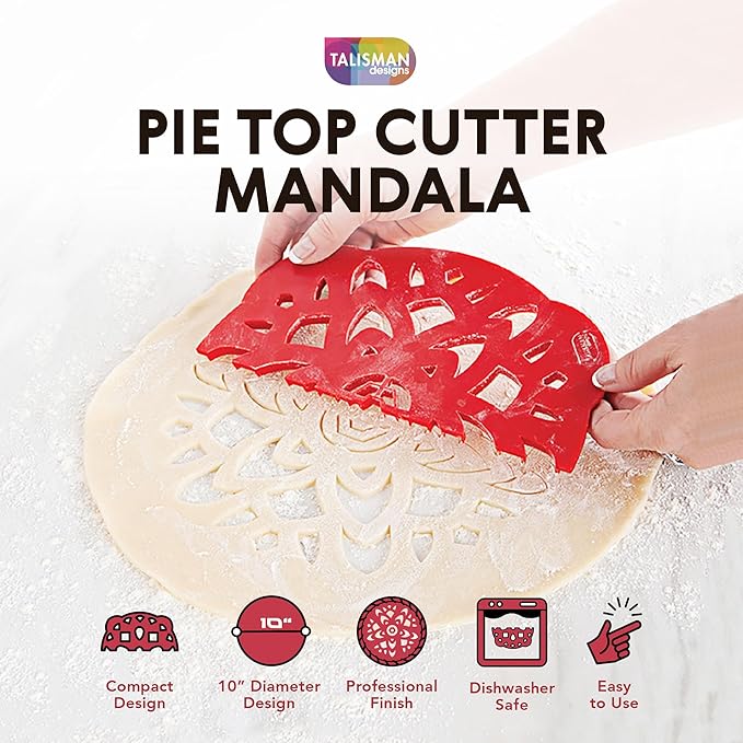 Talisman Designs Pie Top Cutter | 10-Inch | Red | Pie Crust Cutter | Pie Decorating Tools | Pie Pastry Baking Accessories | Stencil Crust Cutout