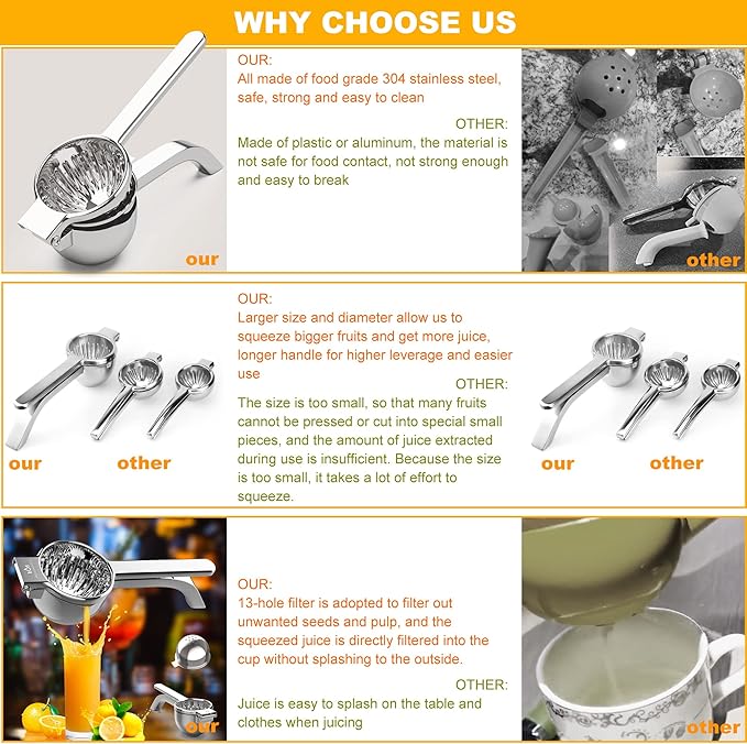 Large lemon squeezer, Manual Juicers stainless steel citrus juicer All Size Fruits Can Squeeze Juice, Large Yield, Suitable For Lemons, Oranges, Pomegranates, Grapes