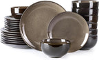 LERATIO Ceramic Dinnerware Sets for 8,Stoneware Plates and Bowls Sets,Handmade Reactive Glaze Dishes Set,Chip Resistant and Scratch Resistant | Oven&Dishwasher & Microwave Safe-Chestnut(24PCS)