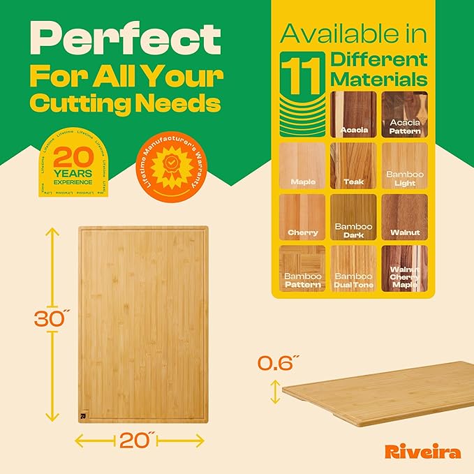 Riveira Wood Cutting Board – Gourmet Bamboo Grandeur: 30 x 20 Cutting Boards For Kitchen – Natural Wooden Cutting Boards For Kitchen – Innovative Juice Grooves Bamboo Cutting Board