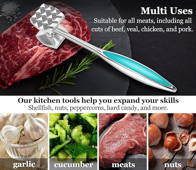 Aliglow Meat Tenderizer Hammer/Mallet Tool/Pounder For Tenderizing and Pounding Steak,Beef And Poultry. Solid Metal Construction With Rubber Comfort Grip Handle