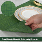 Green Placemats Set of 6 - Wipe Clean Vinyl Placemats - Washable Heat Resistant PVC Table Mats for Dining Table - 17x12 Inch (Green, 6)