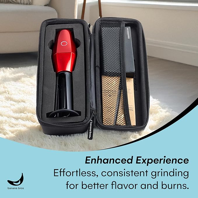 Banana Bros - OTTO Electric Smart Spice Grinder - Automatic Herb Grinder with Smart Technology - Rechargeable via USB - Portable Milling for Dry Herbs and Spices - Red - Carrying Case Included