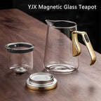 YJX 25.4oz Magnetic Glass Teapot Set with 40.6oz Cast Iron Tea Kettle for Stovetop, Small Enchanted Brewing Tea Pot, Witchcraft Magic Borosilicate Tea Set with Strainer for Loose Leaf