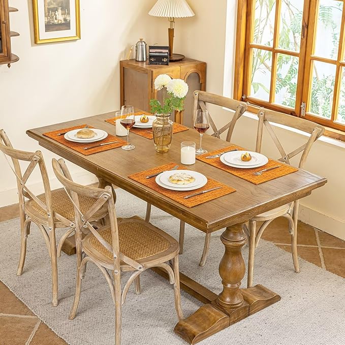 Blue Forest Placemats Set of 4, Dual-Layered Thickened Faux Linen Cloth Place Mats Heat Resistant Machine Washable Wrinkle Free Table Mats Indoor/Outdoor (Orange)