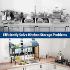 MOUKABAL Dish Drying Rack - Stainless Steel Over The Sink Dish Drying Rack (Expandable Length), Large Dish Rack with Utensil Holder, 32.3" - 33.9"(L) x 11.4"(W) x 23"(H) Black