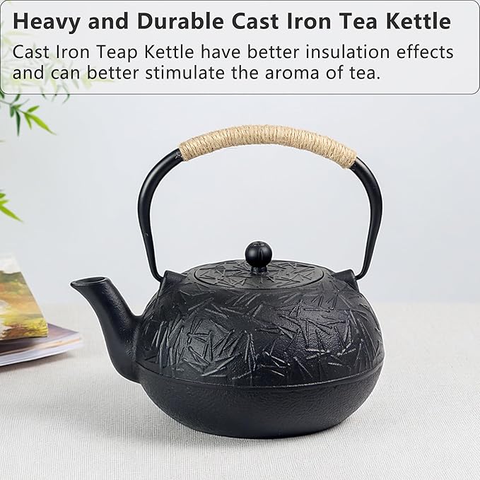 60.9oz YJX Cast Iron Teapot, Japanese Tetsubin Tea Kettle for Stovetop Safe, Cast Iron Tea Pot with Infuser for Loose Leaf, Black Kettle Teapot, Good Gift For Tea Lovers(1800ml)