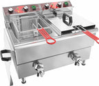 Commercial Fryer Stainless Steel Electric Deep Fryer with Oil Filtration and Timer 24L Large Capacity Dual Tank Fryer with Baskets and Lids Countertop Deep Fryer for Restaurant Use 120V 3500W
