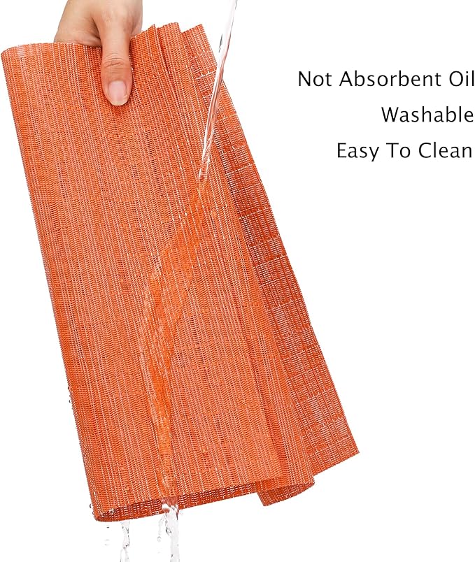 Myir JUN Placemats Set of 4, Vinyl Woven Placemats Place Mats Indoor Set of 4 Washable Table Mats Non-Slip Place mats for Dining Table (Orange, Set of 4)