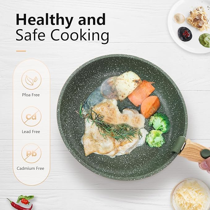 10 Pcs Pots and Pans Set Non Stick, Nonstick Kitchen Cookware Sets Detachable Handle, Induction Pots and Pans Set with Removable Handle, RV Cookware for Camping, Oven Safe, PFOS, PFOA Free, Green