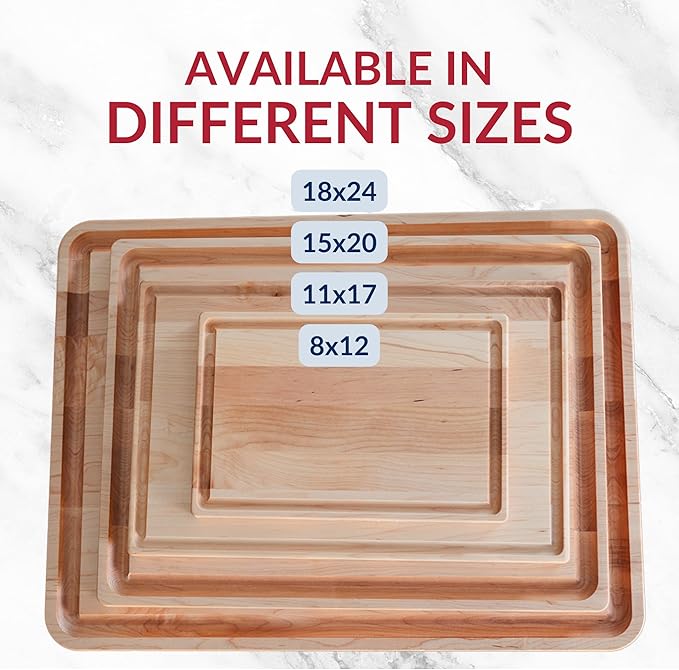 Made in USA Medium Solid Maple Wood Cutting Board by Virginia Boys Kitchens - Butcher Block Wooden Carving Board with Juice Groove made from Sustainable North American Hardwood (17x11)
