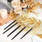 Matte Black and Gold Silverware Set 30 Pieces, FAMEWARE Stainless Steel Flatware Set Service for 6，Tableware Cutlery Set Satin Finished Polished & Dishwasher Safe