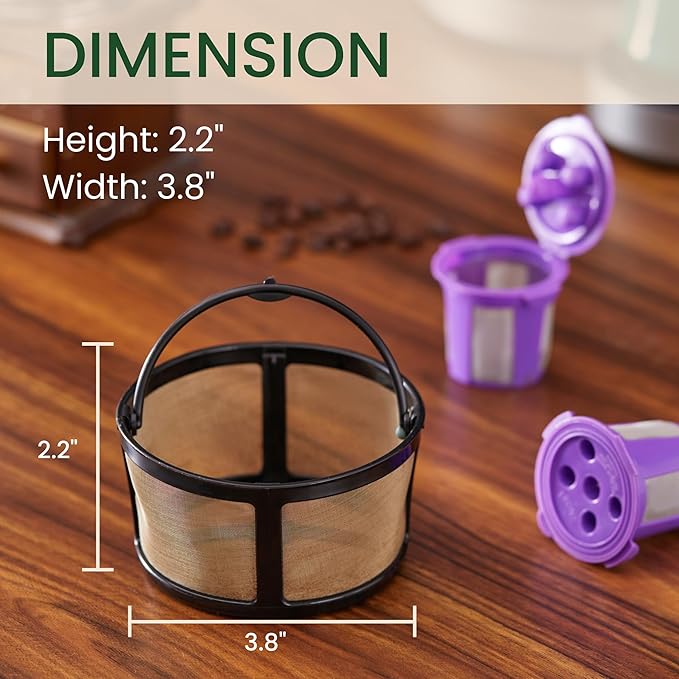 Reusable Mesh Coffee Filter Basket for Keurig K Duo Coffee Maker (Gen 2) and Keurig K-Duo Essentials, With 2 Refillable K Cups Pod by PureHQ - Gold Tone Carafe Replacement Filter - Value Pack