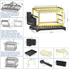 Dish Drying Rack Gold, Multifunctional Dish Racks for Kitchen Counter with Drainboard 2 Tier Dish Drainer Large Capacity for Knifes/Cup/Cutting Board