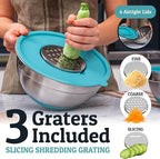 Priority Chef Stainless Steel Mixing Bowls with Lids Set - Premium 30Pcs with 6pc Metal Bowl Set for Kitchen, 3 Graters, Airtight Lids, Non-Slip Bases & Silicone Utensils, Turquoise