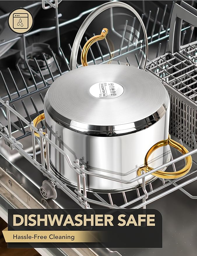 MICHELANGELO Stainless Steel Large Soup Pot With Lid - 10 Quart Stock Pot, Induction Compatible, Oven & Dishwasher Safe