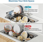 iSPECLE Over Sink Dish Drying Rack - Expandable Capacity Dish Rack for Kitchen Counter, Fits Any Sink Type, 12"~16.9" L x 11.8" W, Black