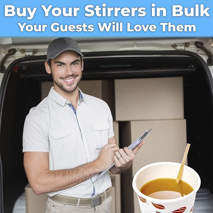 Biodegradable, Sturdy 5.5in Wood Coffee Stirrer 1000pk. Cafe Grade, Bulk Birch Wooden Beverage Stirring Stick for Tea, Cream And Sugar. Eco Friendly, Compostable Swizzle Stir Sticks Business Supplies