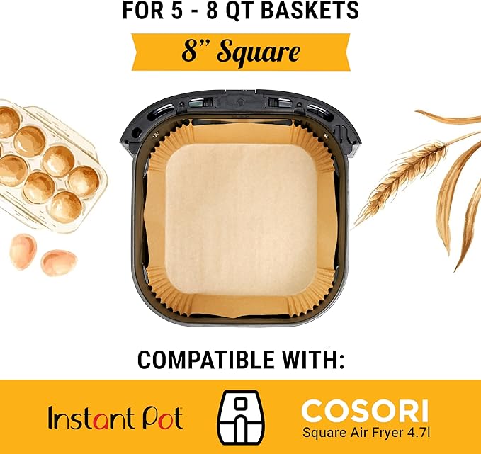 250 pcs Air Fryer Liners, Disposable Airfryer Paper Liners – Non-Stick and Oil Proof for Easy Cleanup, Great for Oven, Pans & Baking – 8” Square for 5-8 qt Basket by Baker's Signature